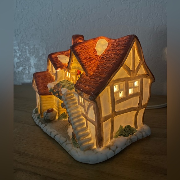 Christmas Village Farm House Red Roof Illuminated Building Holiday Decoration - Picture 2 of 6